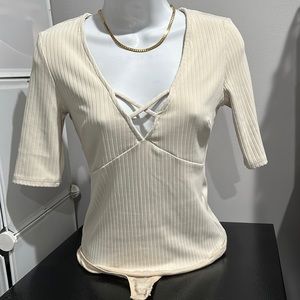 Bebe Nude/White ivory bodysuit